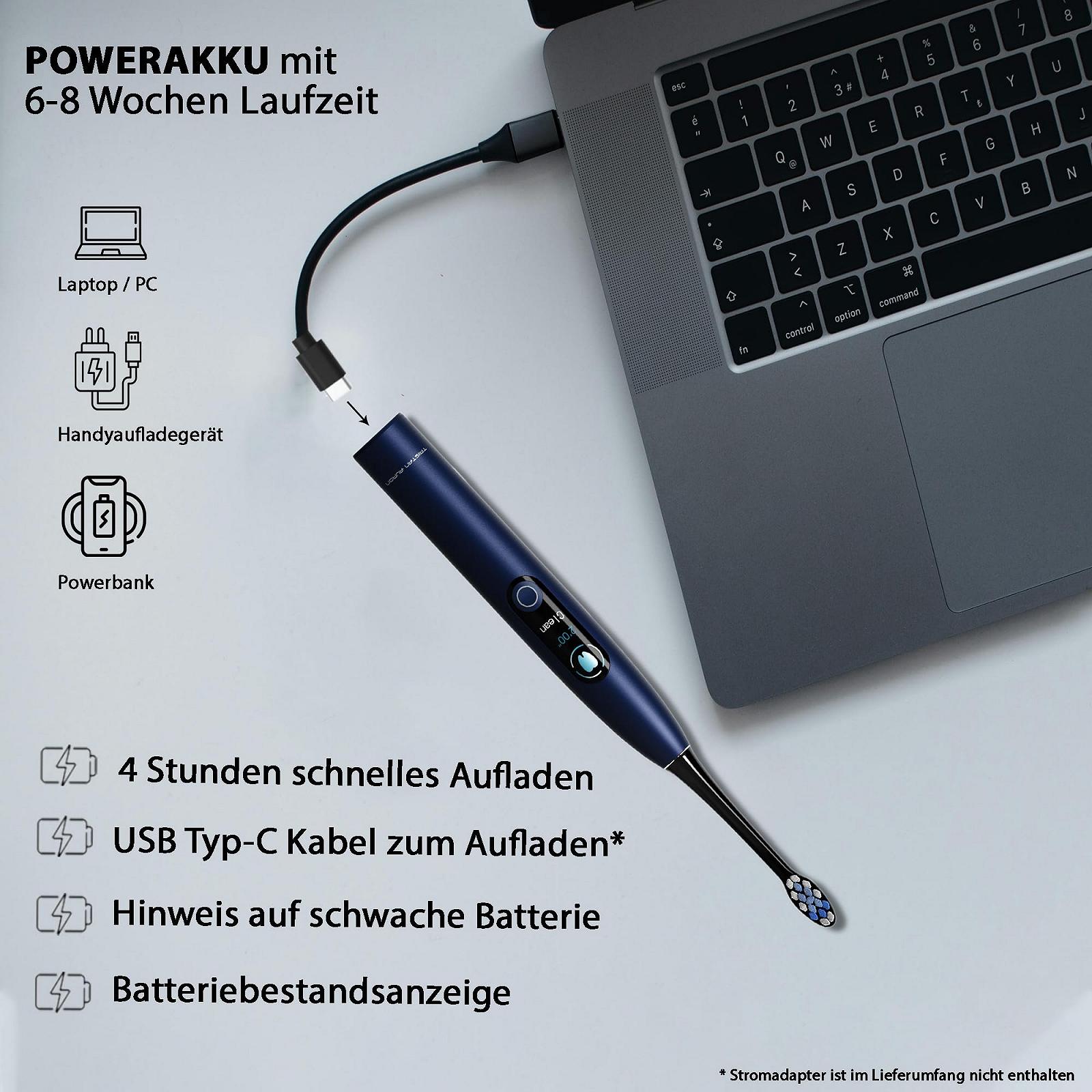 Електрична звукова зубна щітка Tristan Auron SmartOne 48 000 вібрацій 5 режимів USB-C Синя, фото №4