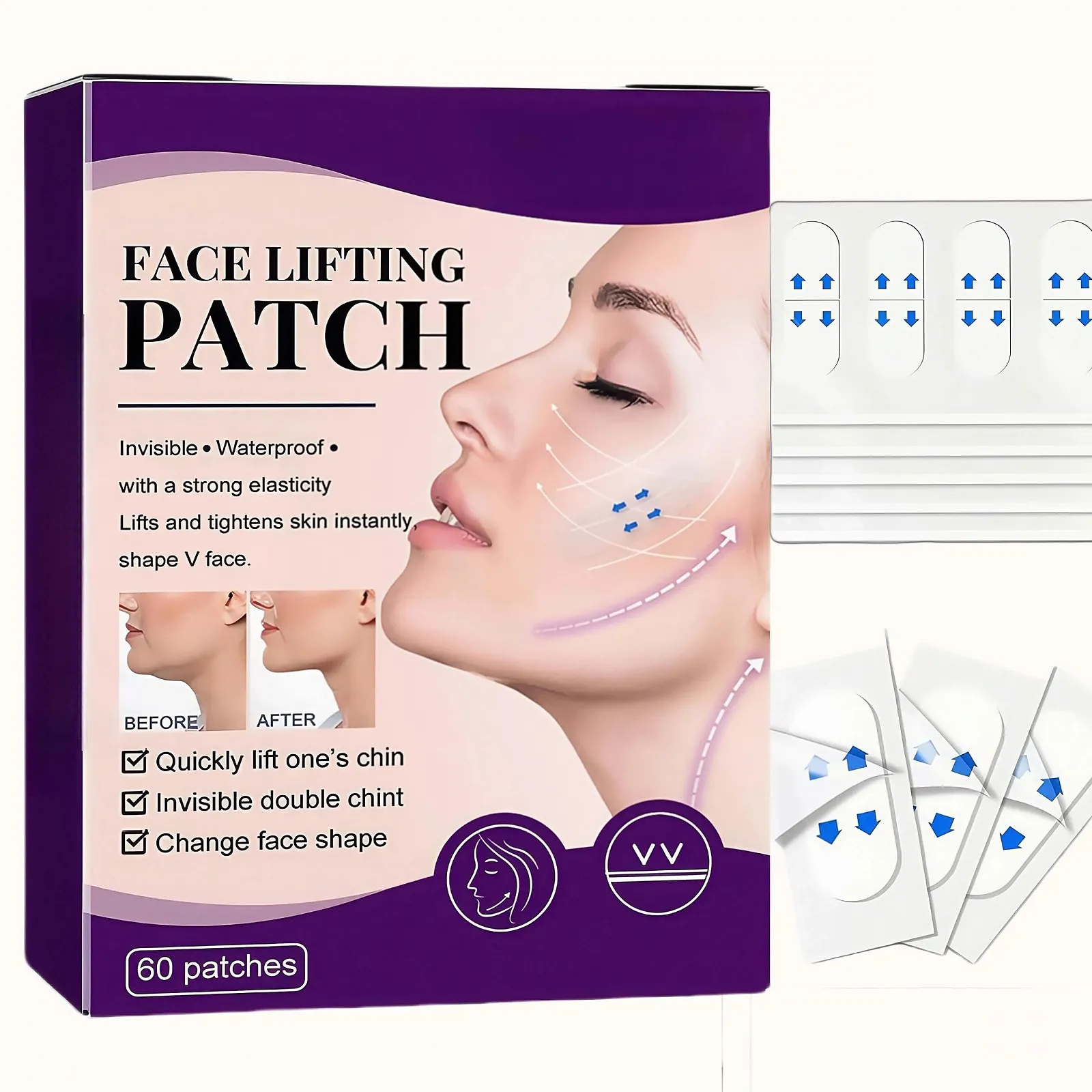 Стрічка для підтяжки обличчя Невидима V Edge, 60 шт, фото №1