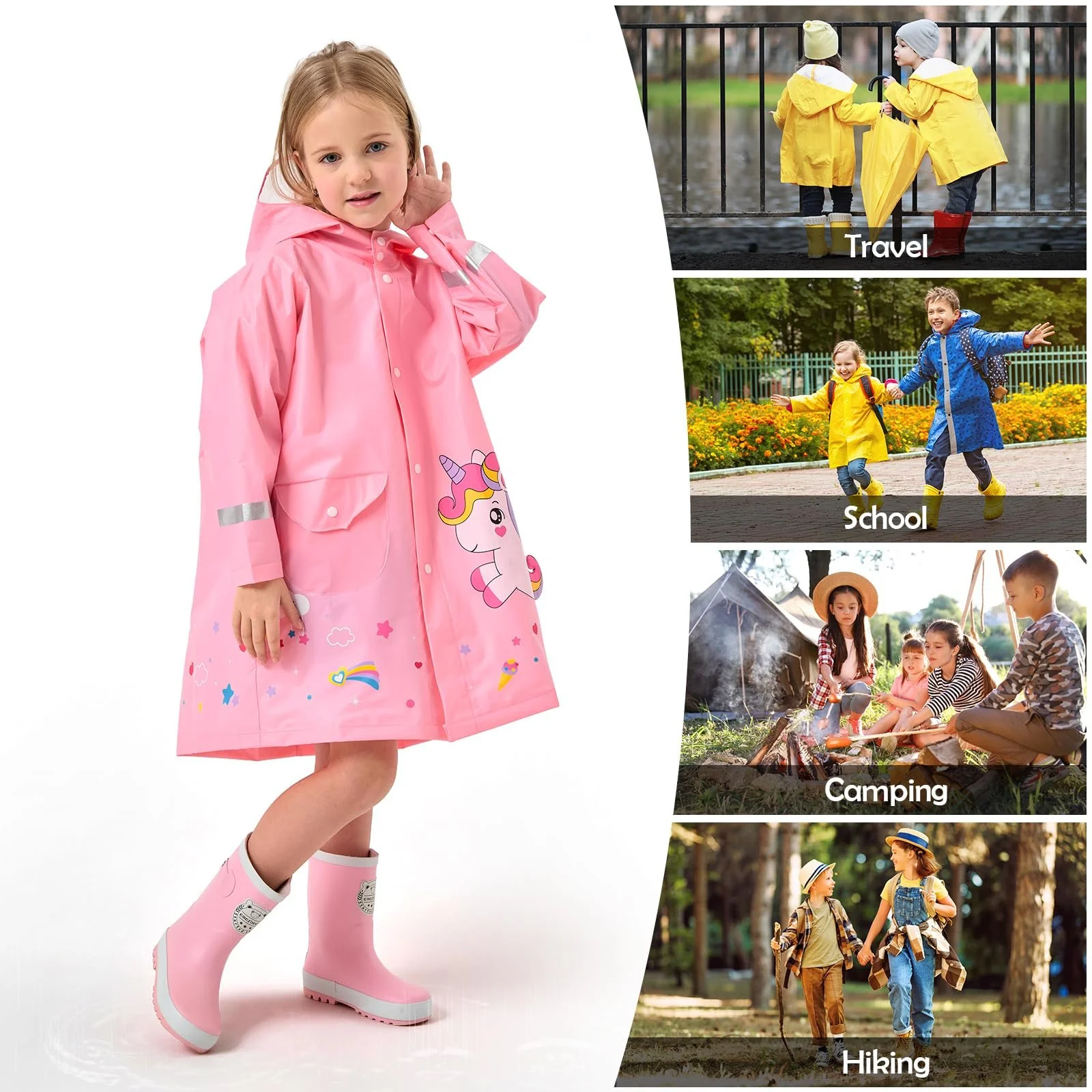 Дощовик Lymaha Легка дитяча дощова куртка Водонепроникний дощовик-пончо з капюшоном і прозорим широким краєм, фото №6
