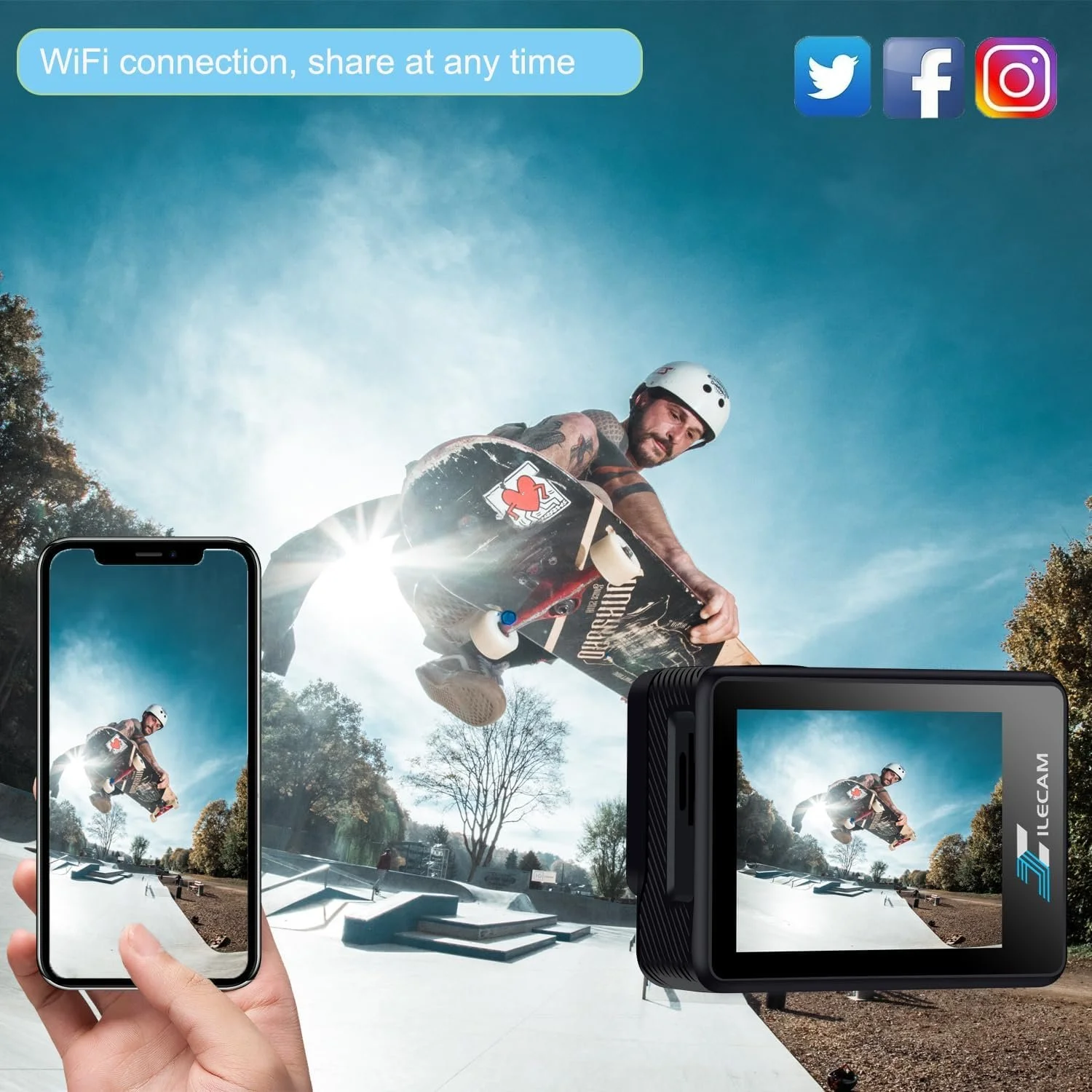 Екшн-камера Xilecam / 16Мп / Full HD / 30fps / Wi-Fi / Вологозахищена / Чорна, фото №3 Екшн-камера Xilecam / 16Мп / Full HD / 30fps / Wi-Fi / Вологозахищена / Чорна, фото №3