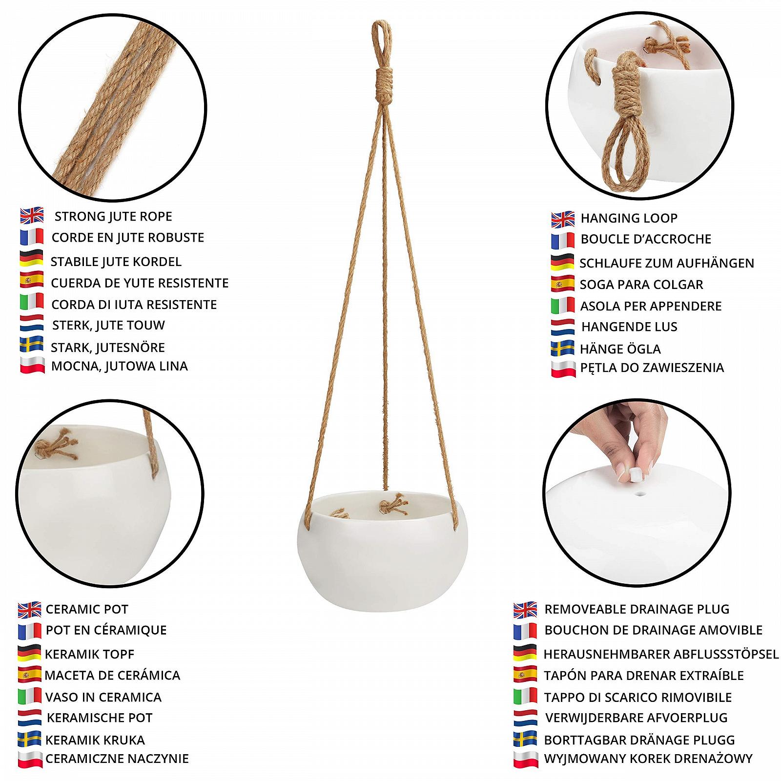 Підвісний горщик BELLE VOUS Ceramic 69 cm White, фото №4