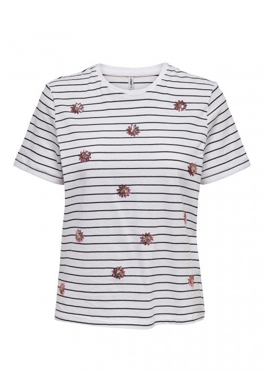 Футболка ONLKITA REG LEFLEUR TOP BOX JRS 15254498-Bright -Stripes: + PRINT FLOWER ONLY XS, фото №1