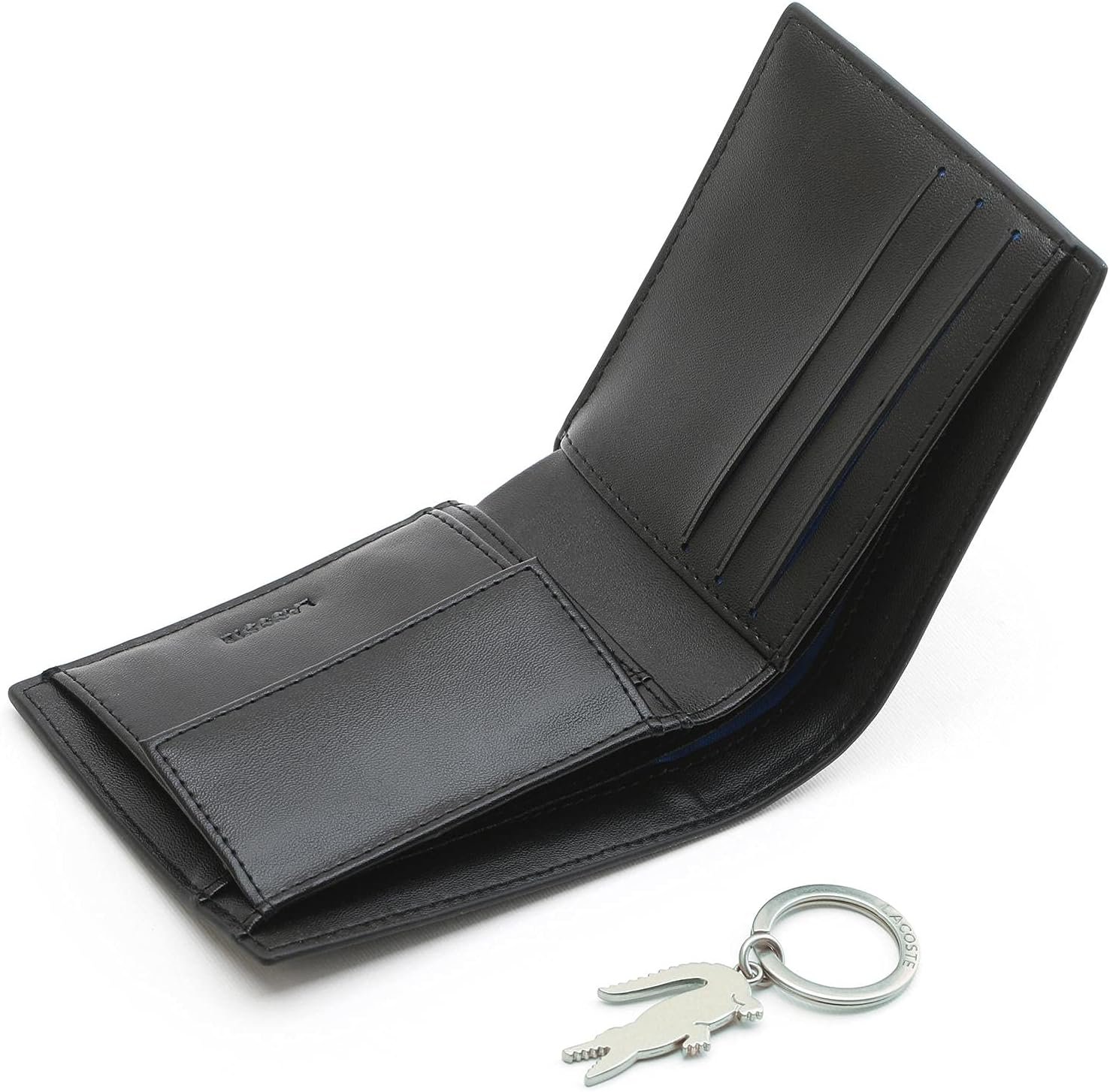 Чоловічий шкіряний гаманець брендовий Lacoste з брелком в подарунковому упакованні, фото №3