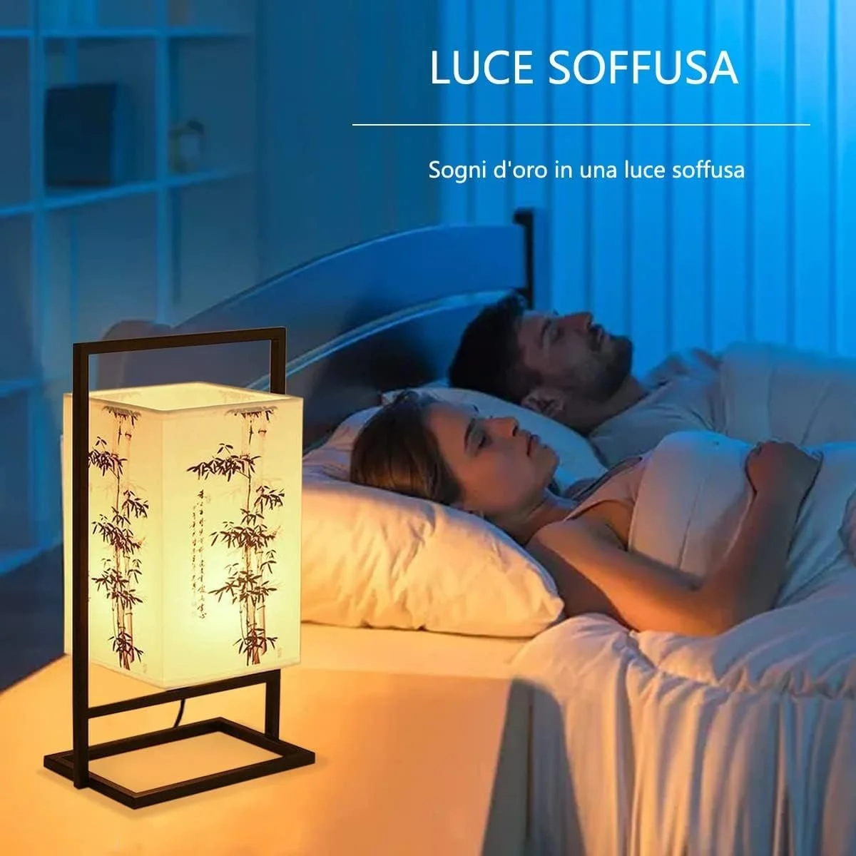 Настільна лампа Japanese японська приліжкова індустріальна з чорною металевою рамою та квадратним тканинним абажуром Регульована яскравість Квітка сливи, фото №3