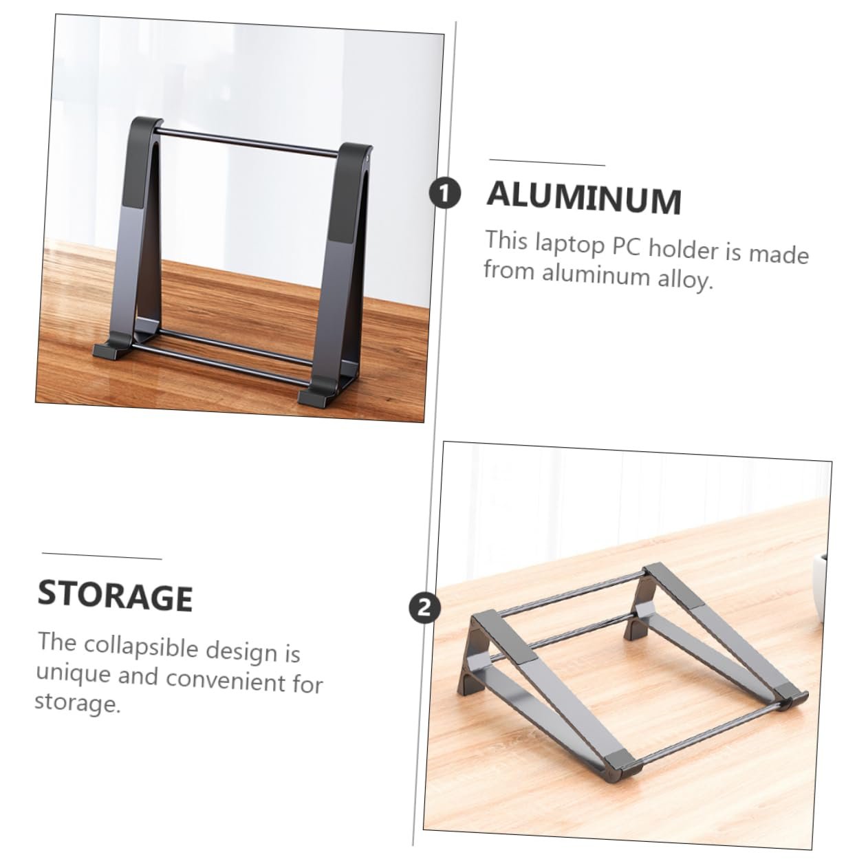 Підставка для ноутбука Алюмінієва портативна регульована по висоті з ефективним охолодженням з протиковзкими силіконовими ніжками, фото №3