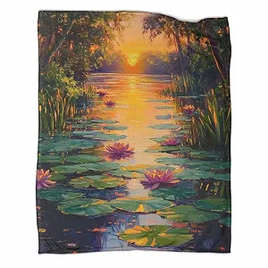 Покривало Serene Pond with Water Lilies Сталевий 3D Мікроволокно - Фото 1