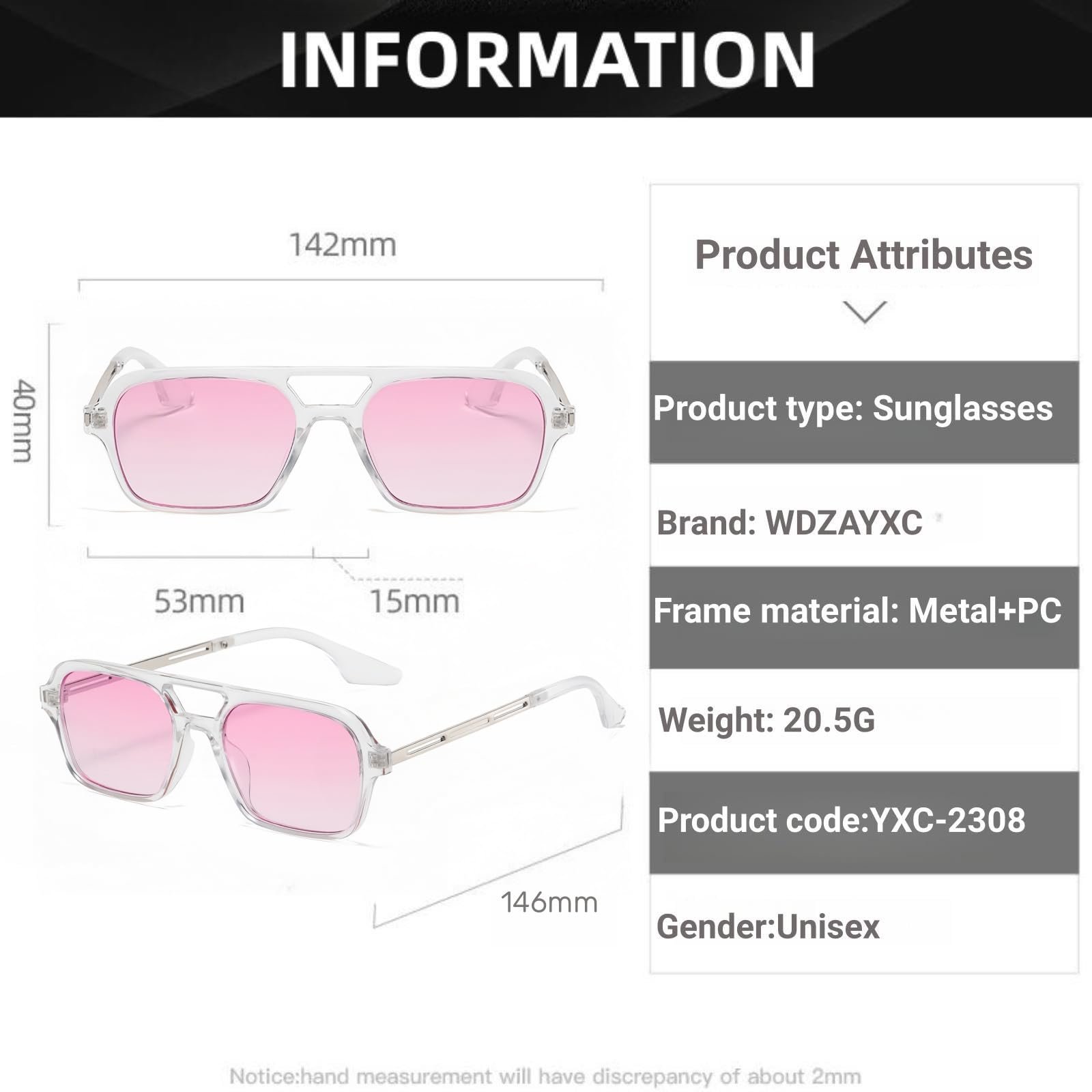 Модні вінтажні квадратні сонцезахисні окуляри для чоловіків і жінок WDZAYXC, фото №4