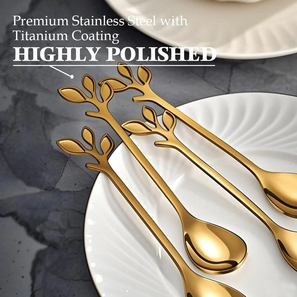 Ложка чайна Ateweita, нержавіюча сталь, 12 cm, з дизайном листя, набір 12 штук, фото №4 Ложка чайна Ateweita, нержавіюча сталь, 12 cm, з дизайном листя, набір 12 штук, фото №4