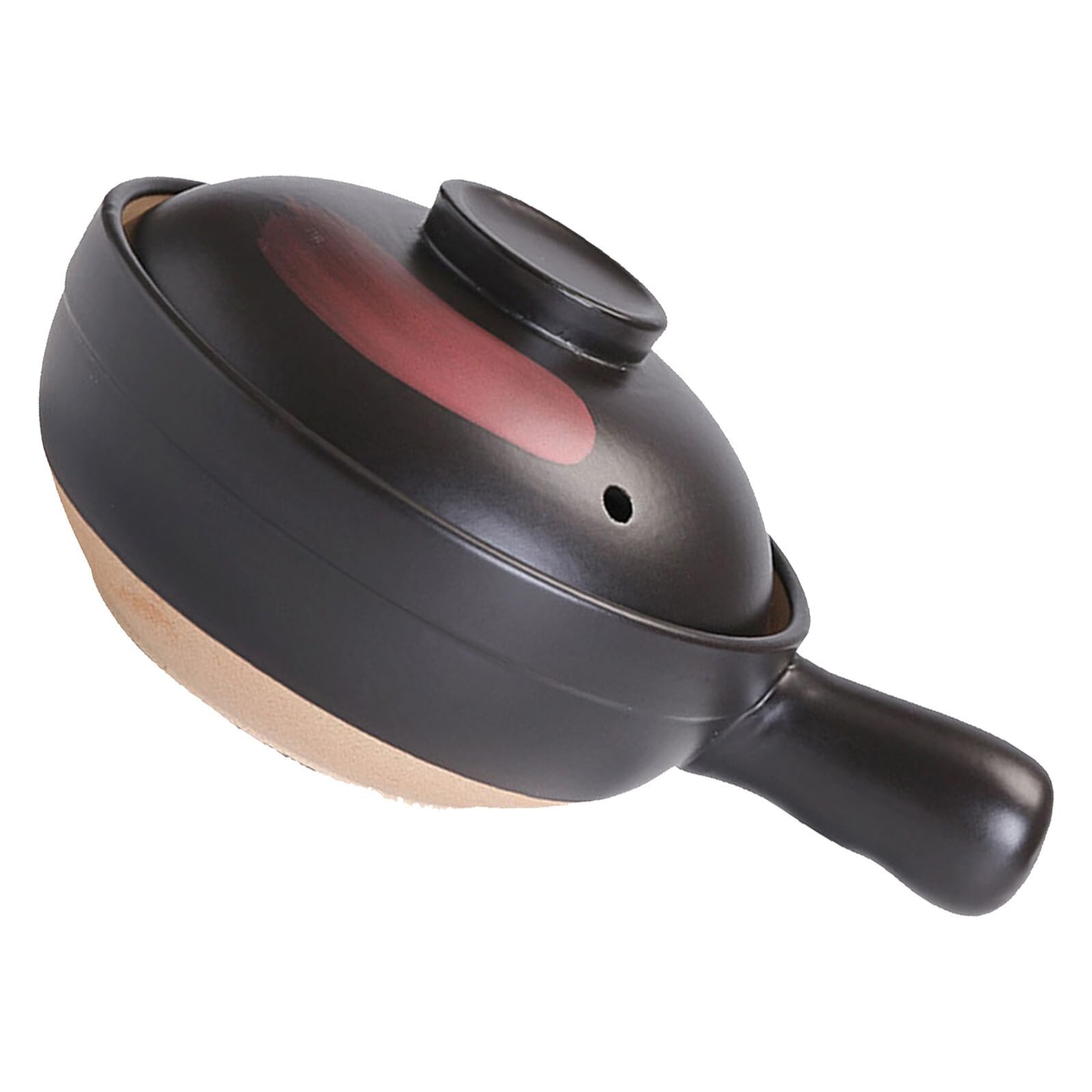 Горщик керамічний великий традиційний з плоским дном для газових плит чорно-червоний, фото №1