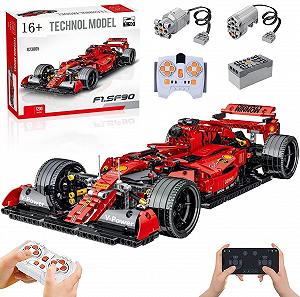 Технік Car для Ferrari SF90 з набором двигуна, 1:10 Великий автомобільний набір Формули 1, 1200 деталей MOC блочних елементів, сумісний з Ferrari SF90 F1 Technology - Фото 1