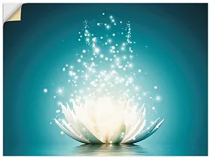 Наклейка на стіну ARTland T9NM Квіти лотоса Вінілова самоклеюча 80 x 60 см Бірюзова - Фото 1