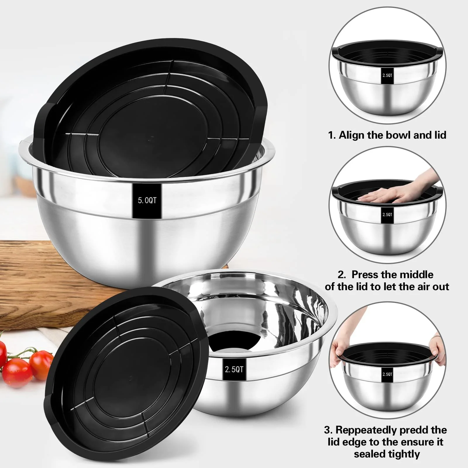 Набор мисок для смешивания Wildone 7 предметов Stainless Steel с крышками, фото №5