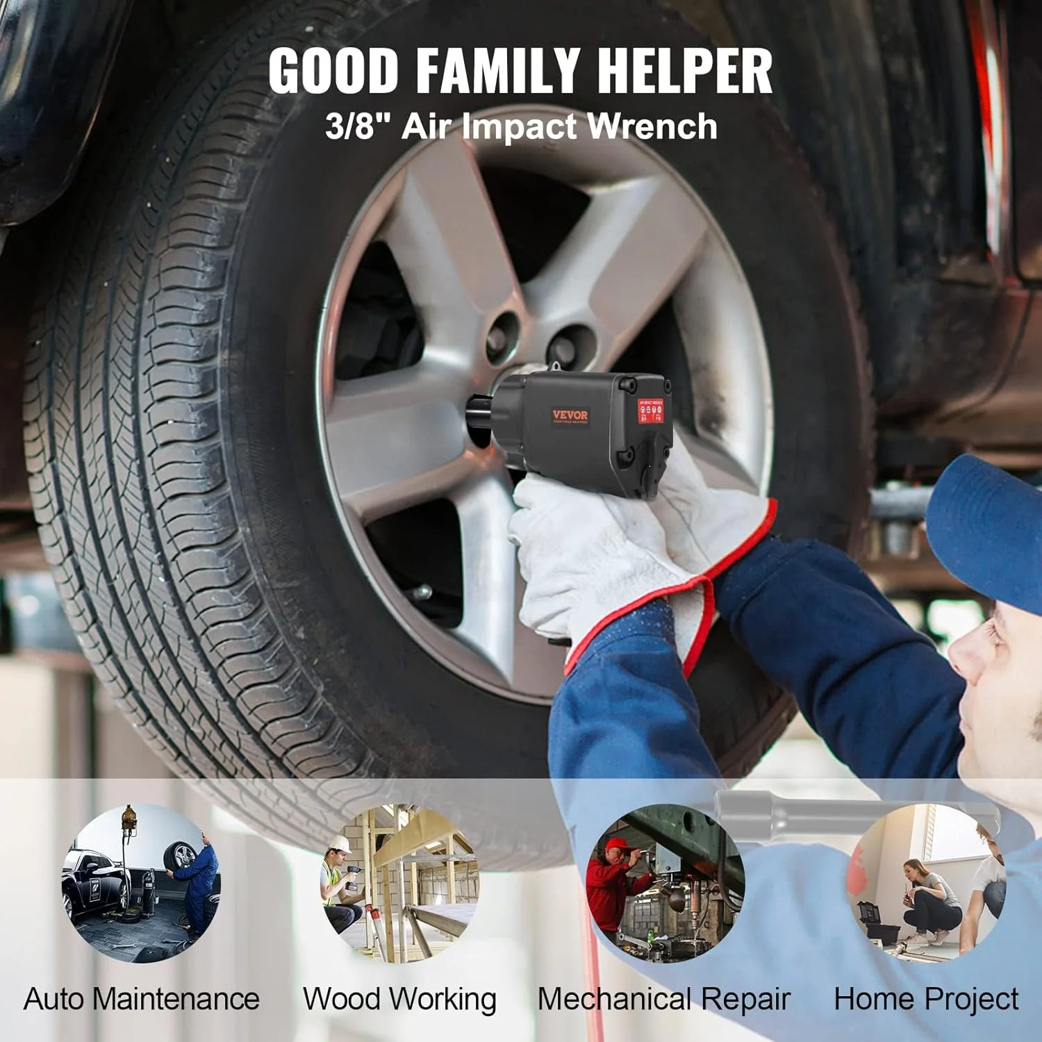 Пневматический ударный гайковерт Vevor LZ-118 Черно-оранжевый., фото №6