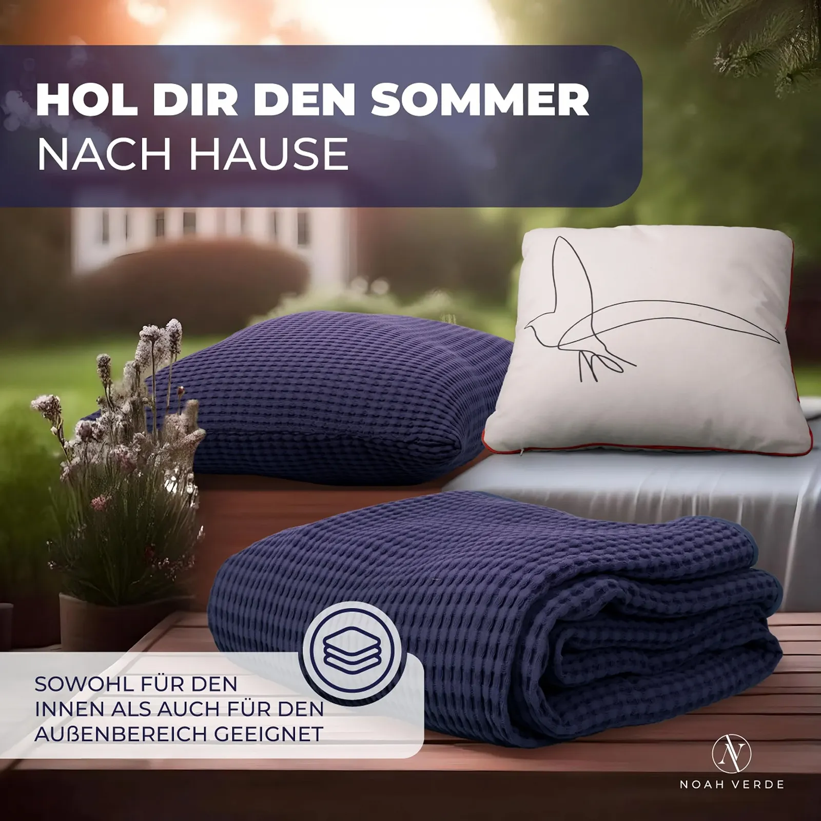 Покривало Вафельний Піке NOAH VERDE: темно-синій, 100% бавовна, покривало для дивана, фото №3