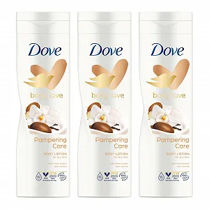 Лосьйон для тіла Dove Body Love Pampering Care для сухої шкіри Зволожуючий крем з маслом ши та ваніллю 3 x 400 мл - Фото 1