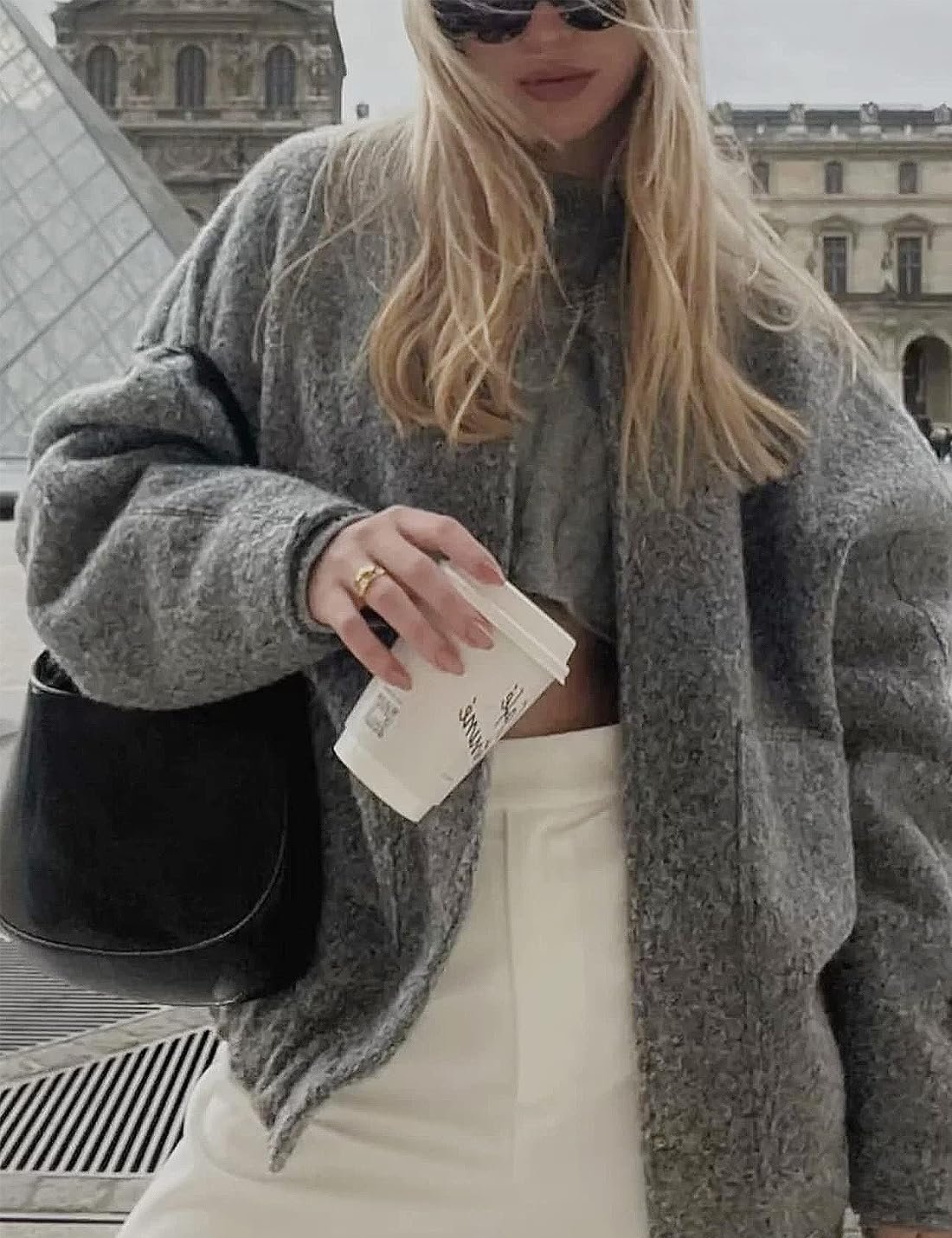 Жіноча куртка-бомбер Sukany Oversized, суміш вовни, на ґудзиках, вільна, Varsity, довгий рукав, повсякденна куртка-сорочка, пальто, фото №2