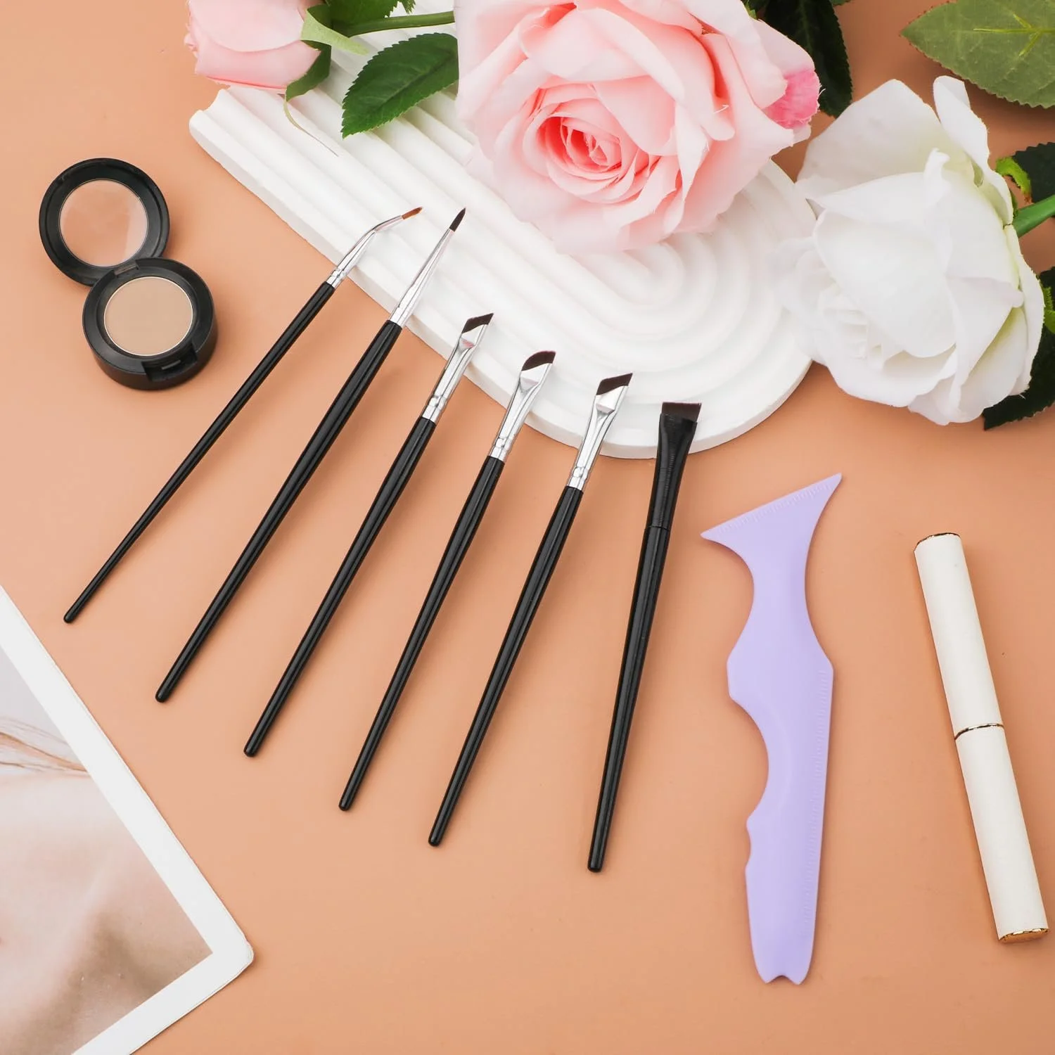 Трафареты для подводки с 6 кистями для подводки силиконовые фиолетовые, фото №3