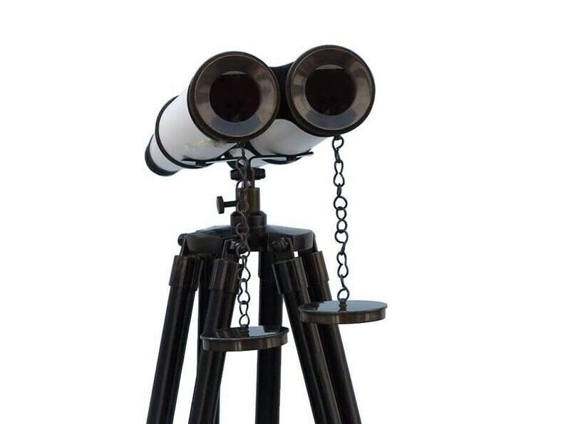 Бинокли Nautical Brass Antique Wood White Leather Adjustable Tripod, фото №2 Бинокли Nautical Brass Antique Wood White Leather Adjustable Tripod, фото №2