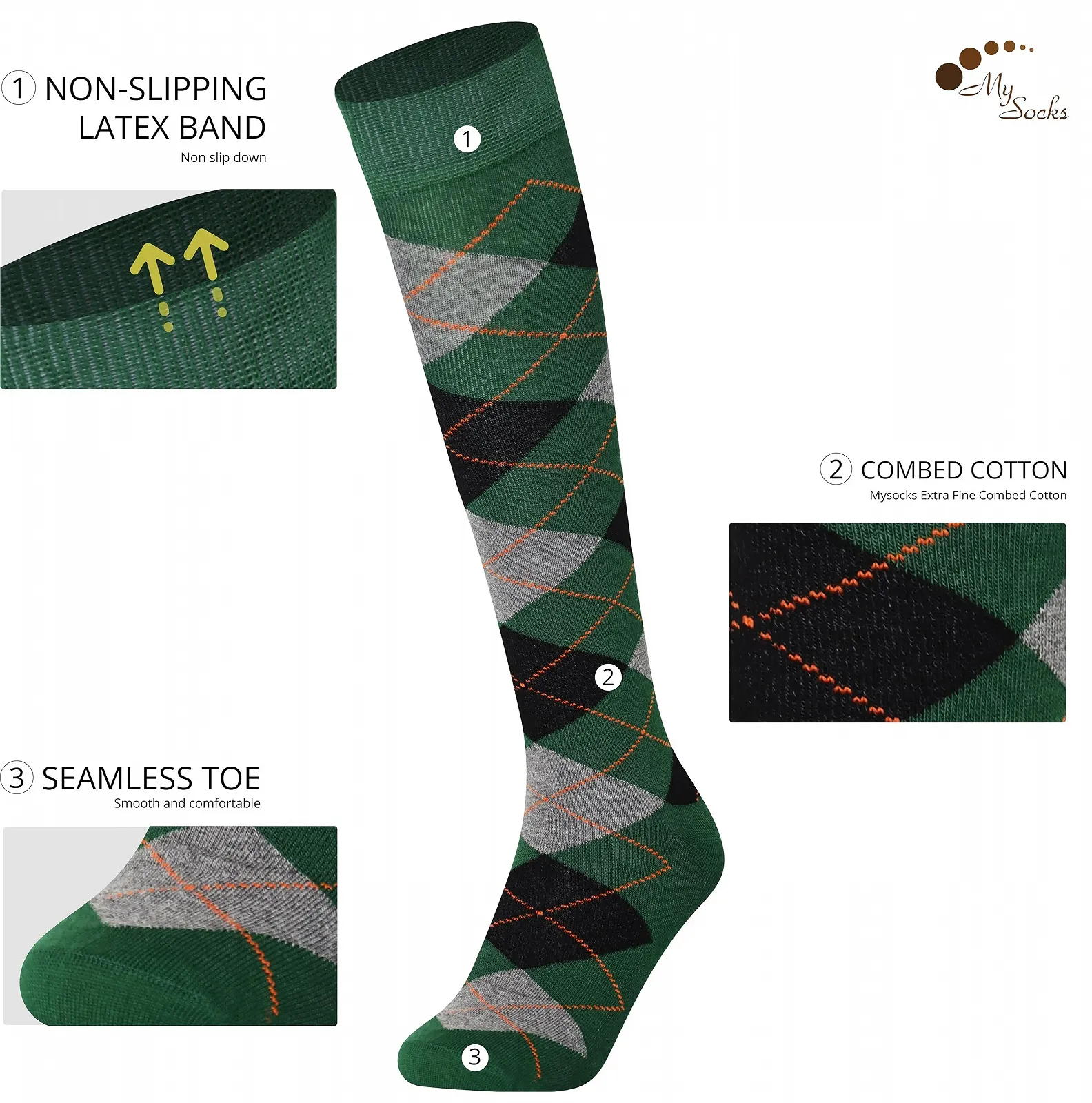 Шкарпетки до коліна Unisex Mysocks Argyle Socks, фото №2