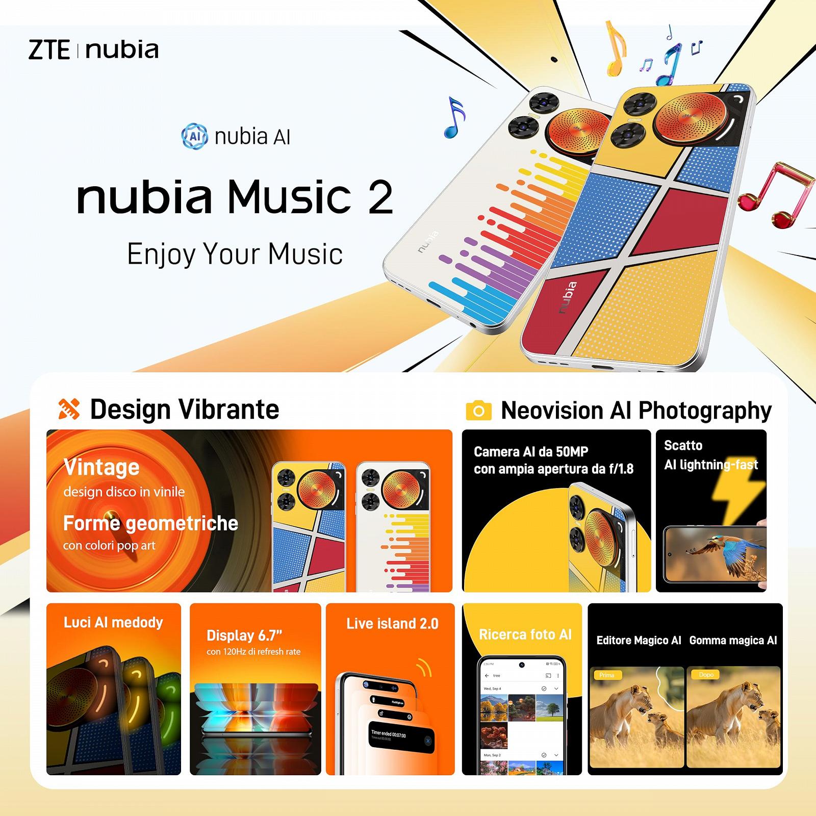 Смартфон nubia Music 2 Melody Wave 6.7 дюйма HD+ 50MP 5000mAh 8GB 256GB Android 14, фото №7 Смартфон nubia Music 2 Melody Wave 6.7 дюйма HD+ 50MP 5000mAh 8GB 256GB Android 14, фото №7