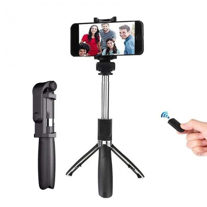 Селфі палка штатів треноги для телефону Bluetooth з пультом Selfie Stick L01 Чорний, фото №1