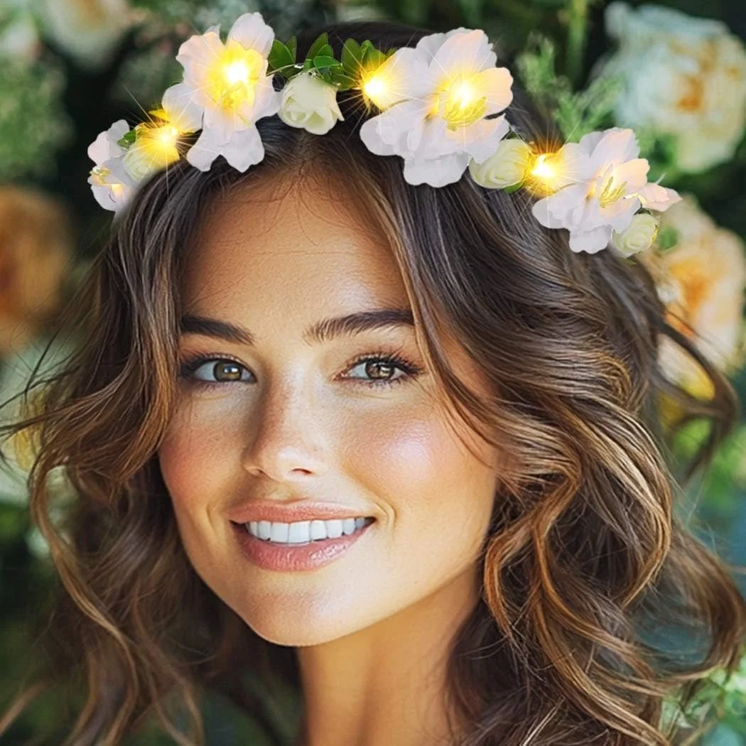 Вінок зі світлодіодними квітами Zoestar, білий, один розмір, фото №5