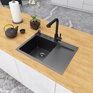 Чорна кухонна мийка накладна з правим крилом 1.5 мм Nett NB-6045(R) - Фото 1