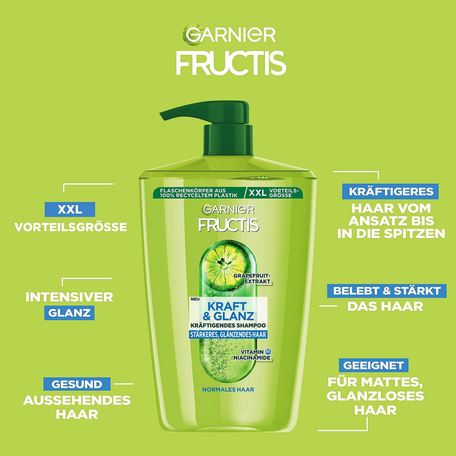 Шампунь Garnier Fructis Сила и Блеск Укрепляющий Экстракт Грейпфрута XXL 1000 мл, фото №3 Шампунь Garnier Fructis Сила и Блеск Укрепляющий Экстракт Грейпфрута XXL 1000 мл, фото №3