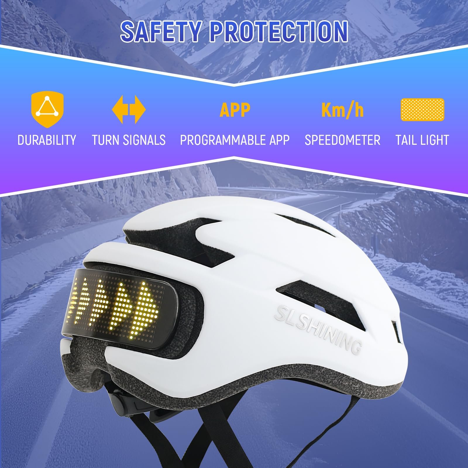 Велосипедний шолом SoulBay з індикатором світла, світлодіодною стрічкою з Bluetooth-керуванням, анімацією користувацького тексту, програмованою світлодіодною табличкою з іменем для велоспорту, фото №6