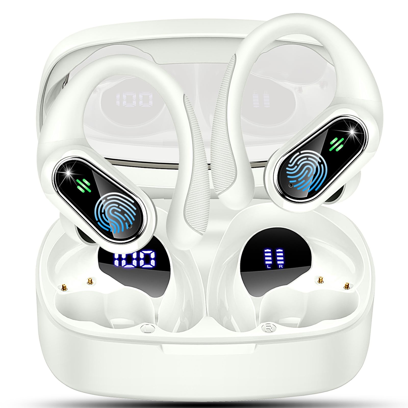 Беспроводные наушники Bluetooth 5.3 Спортивные с 4 ENC микрофонами 50 часов HiFi стерео с двойным LED дисплеем Черные, фото №1