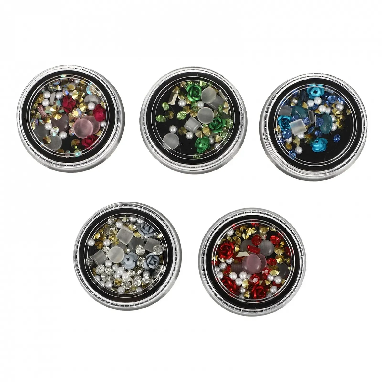 Цветы PLAFOPE 5 коробок Маникюрные стразы для ногтей, драгоценные камни для ногтей, подвески для ногтей, стразы для рукоделия, украшения для ногтей, смола с драгоценными камнями, фото №1