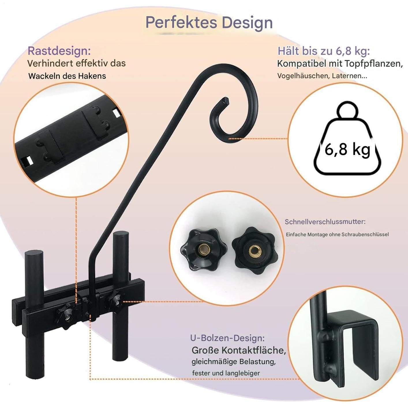Кронштейн для підвісних рослин Металевий Регульований Чорний, фото №8 Кронштейн для підвісних рослин Металевий Регульований Чорний, фото №8