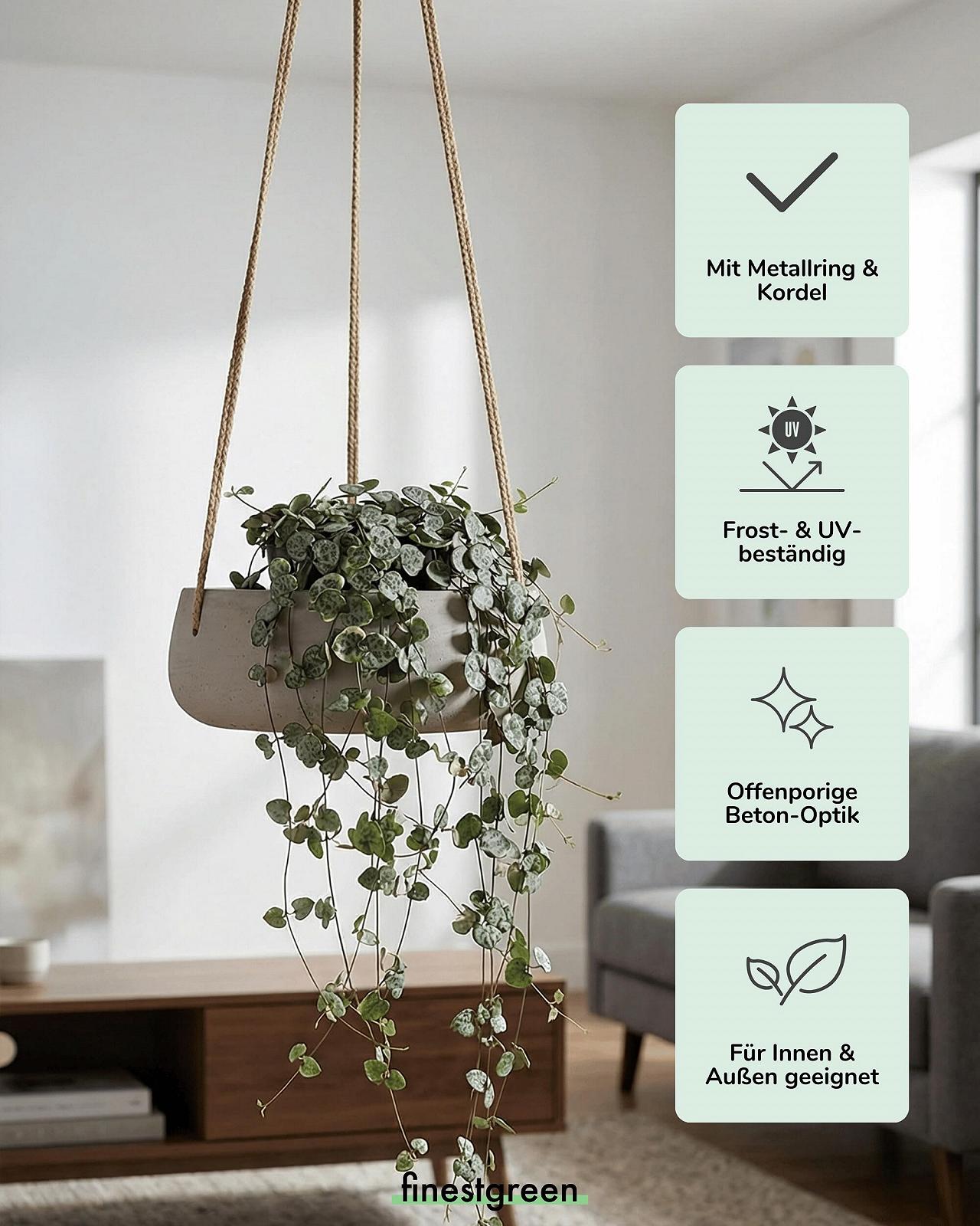 Підвісна чаша для рослин Pottery Pots Eileen Grey ефект бетону діаметр 24 см висота 9 см S, фото №2 Підвісна чаша для рослин Pottery Pots Eileen Grey ефект бетону діаметр 24 см висота 9 см S, фото №2