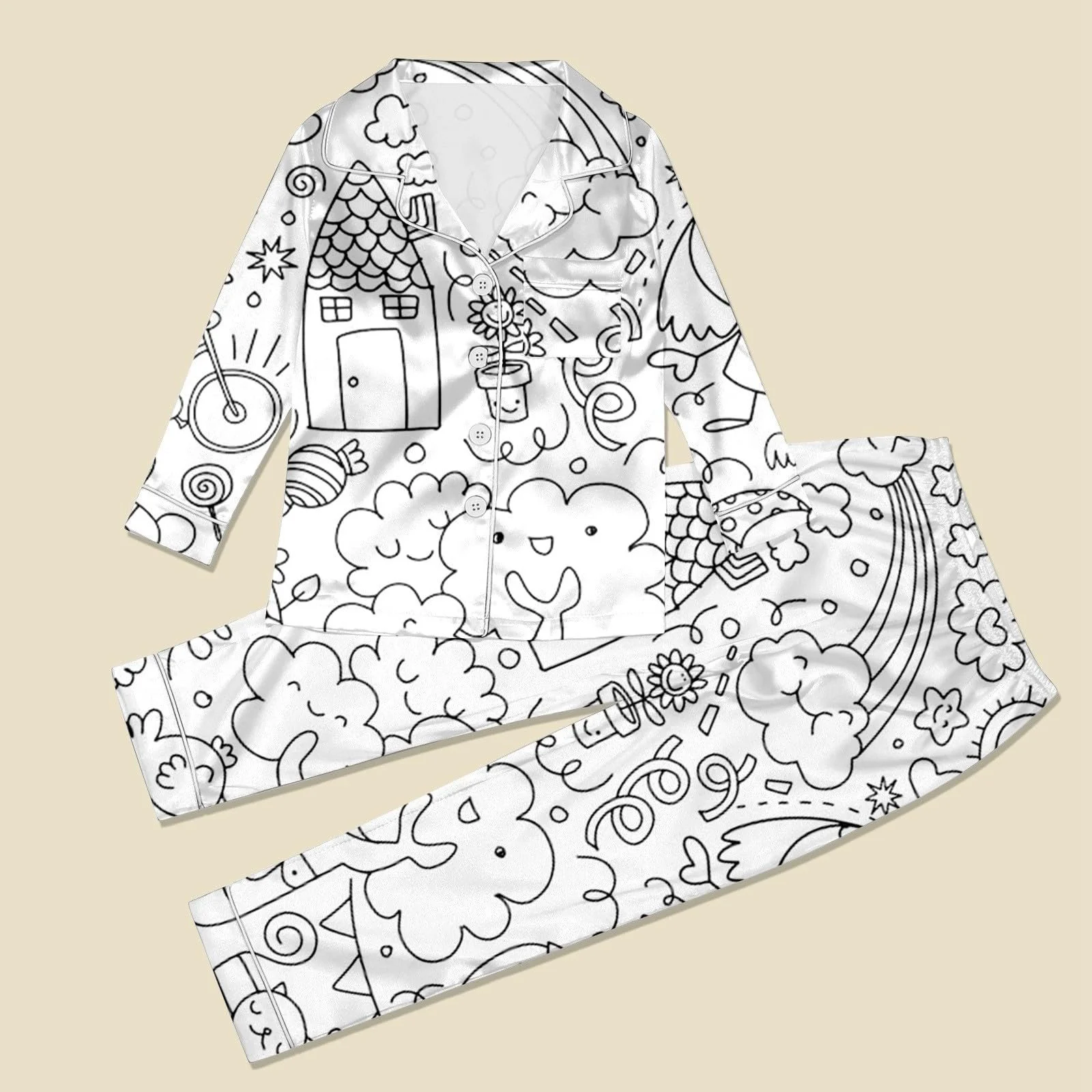 Піжама для розмальовування дитяча, зимовий домашній костюм, комплект з двох предметів, біла, з мультяшним принтом, фото №6 Піжама для розмальовування дитяча, зимовий домашній костюм, комплект з двох предметів, біла, з мультяшним принтом, фото №6