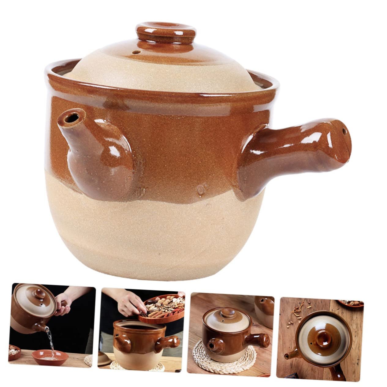 Кастрюля для приготовления средств китайской медицины жаропрочная с эргономичной ручкой глиняная, фото №2