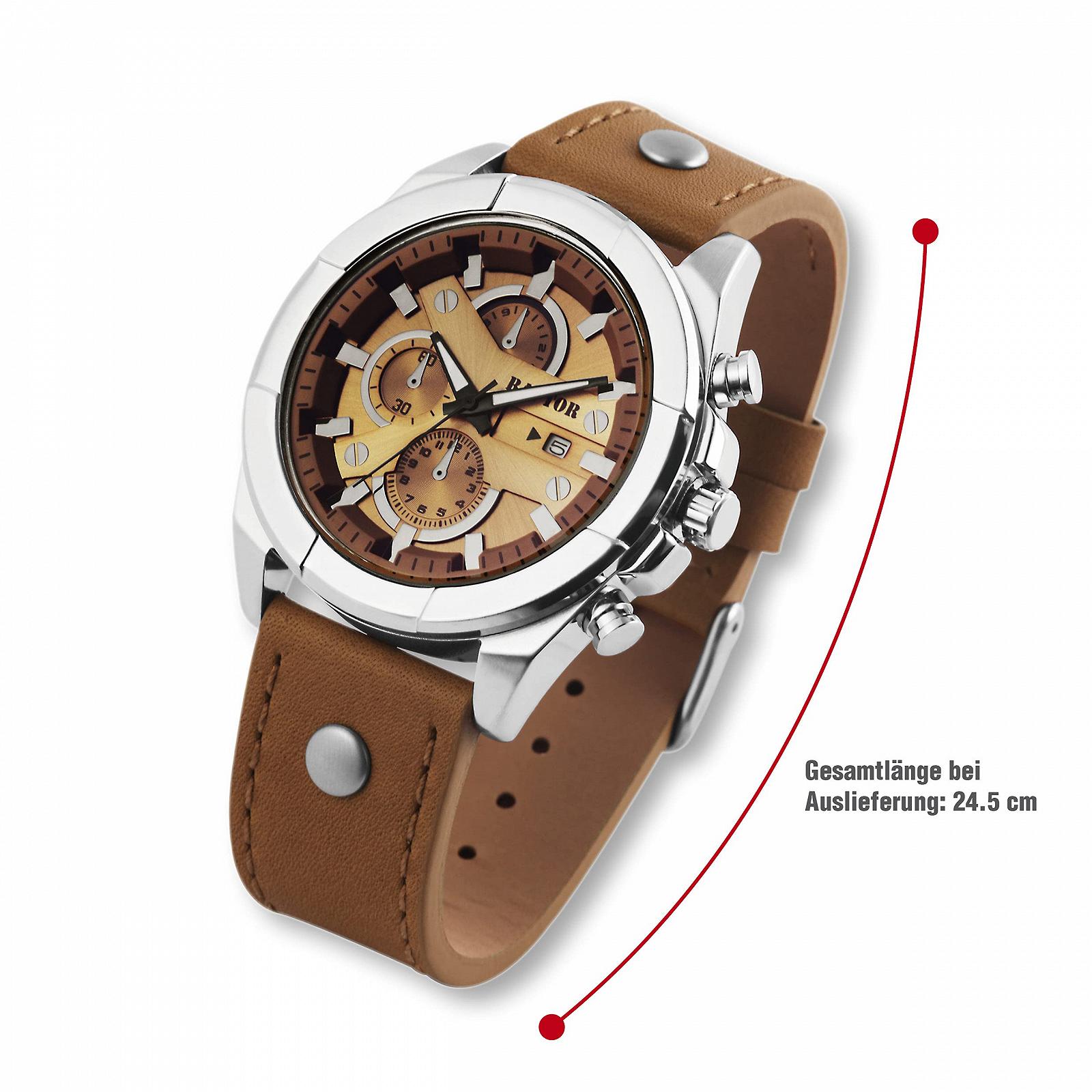 Мужские часы Chrono-Look Raptor с браслетом с заклепками, коричневый, аналоговый дисплей даты, 26 см, 48 мм, 24 см, разноцветный, ремешок., фото №5