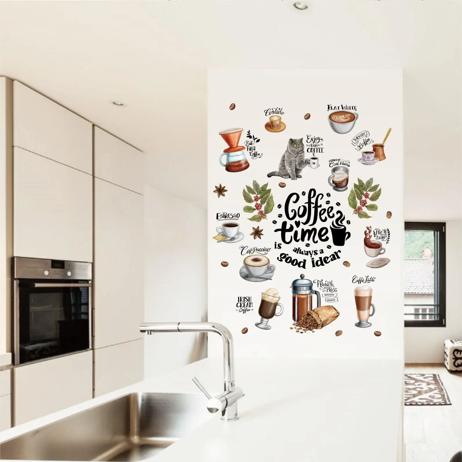Набор наклеек на стену Coffee Time Кухня Кофе Кот Чашка Зерна 36 шт, фото №4