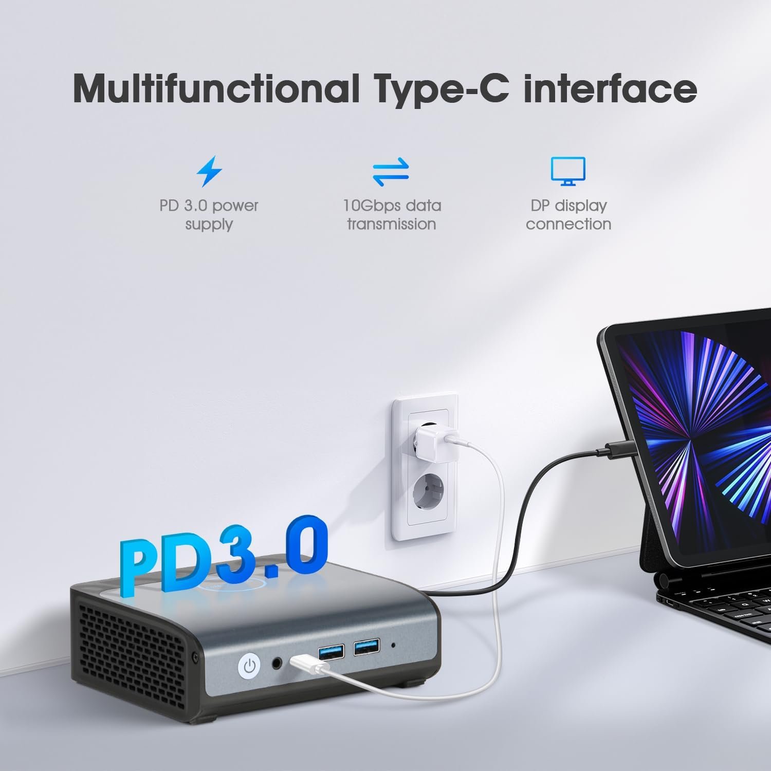 Міні ПК BOSGAME E1 / Intel Processor N100 / RAM 16GB / SSD 512GB / 2 x HDMI / 2 x LAN / Wi-Fi 6 / Bluetooth 5.2 / Windows 11 / Blue, фото №3