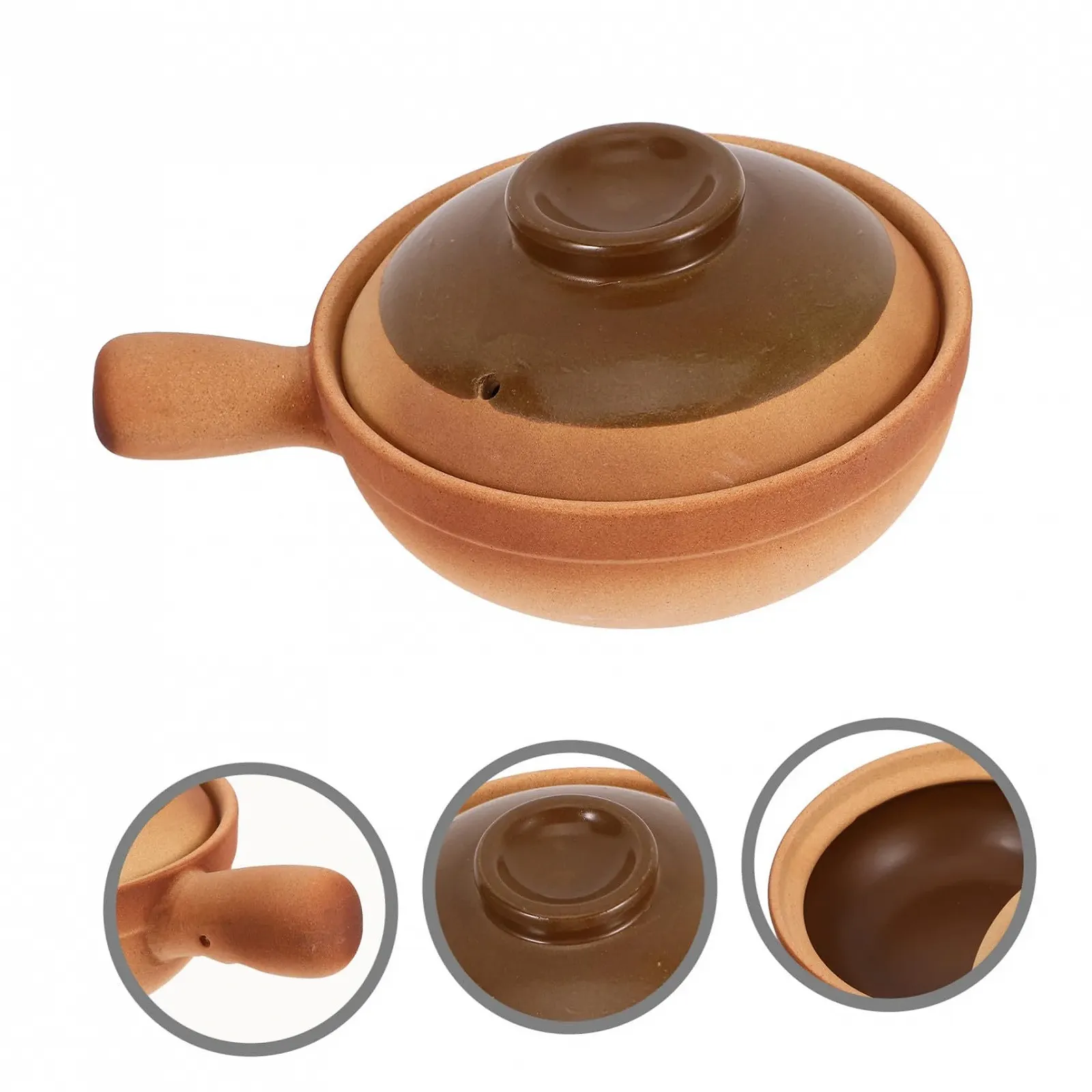 Горщик для запікання традиційний керамічний глиняний з кришкою 850 мл, фото №8