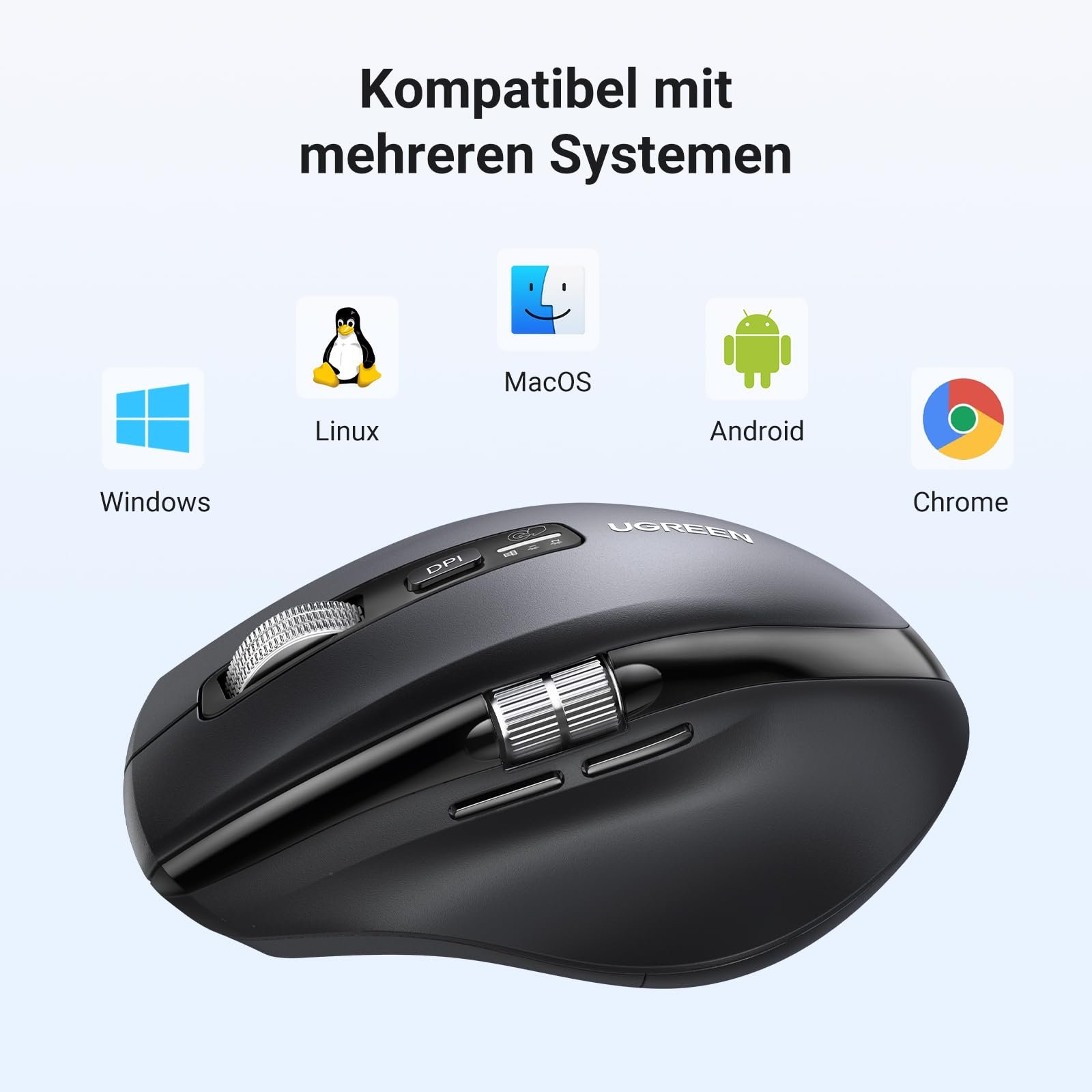 Мышь UGREEN 2.4G & Bluetooth Беспроводная с Ультра Быстрой Прокруткой, Эргономичная с 1000/1600/2400/3200/5000 DPI, Тихий Клик, 10 м Подключение, фото №7