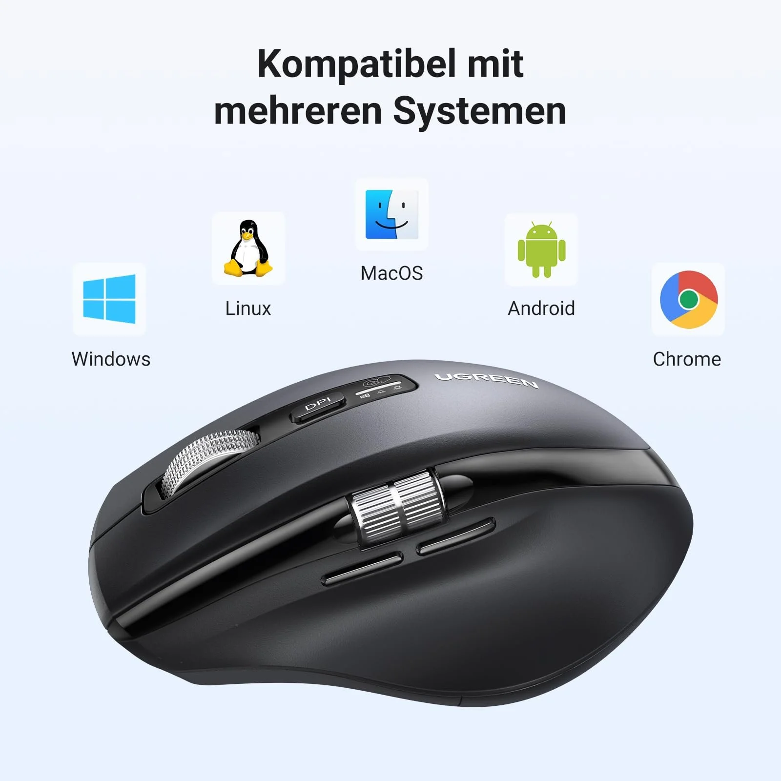 Мышь UGREEN 2.4G & Bluetooth Беспроводная с Ультра Быстрой Прокруткой, Эргономичная с 1000/1600/2400/3200/5000 DPI, Тихий Клик, 10 м Подключение, фото №7