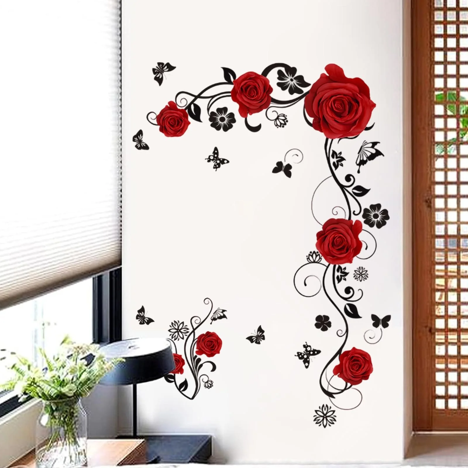 Наклейка на стіну Red Roses Flower Tendril DIY Waterproof Red, фото №1