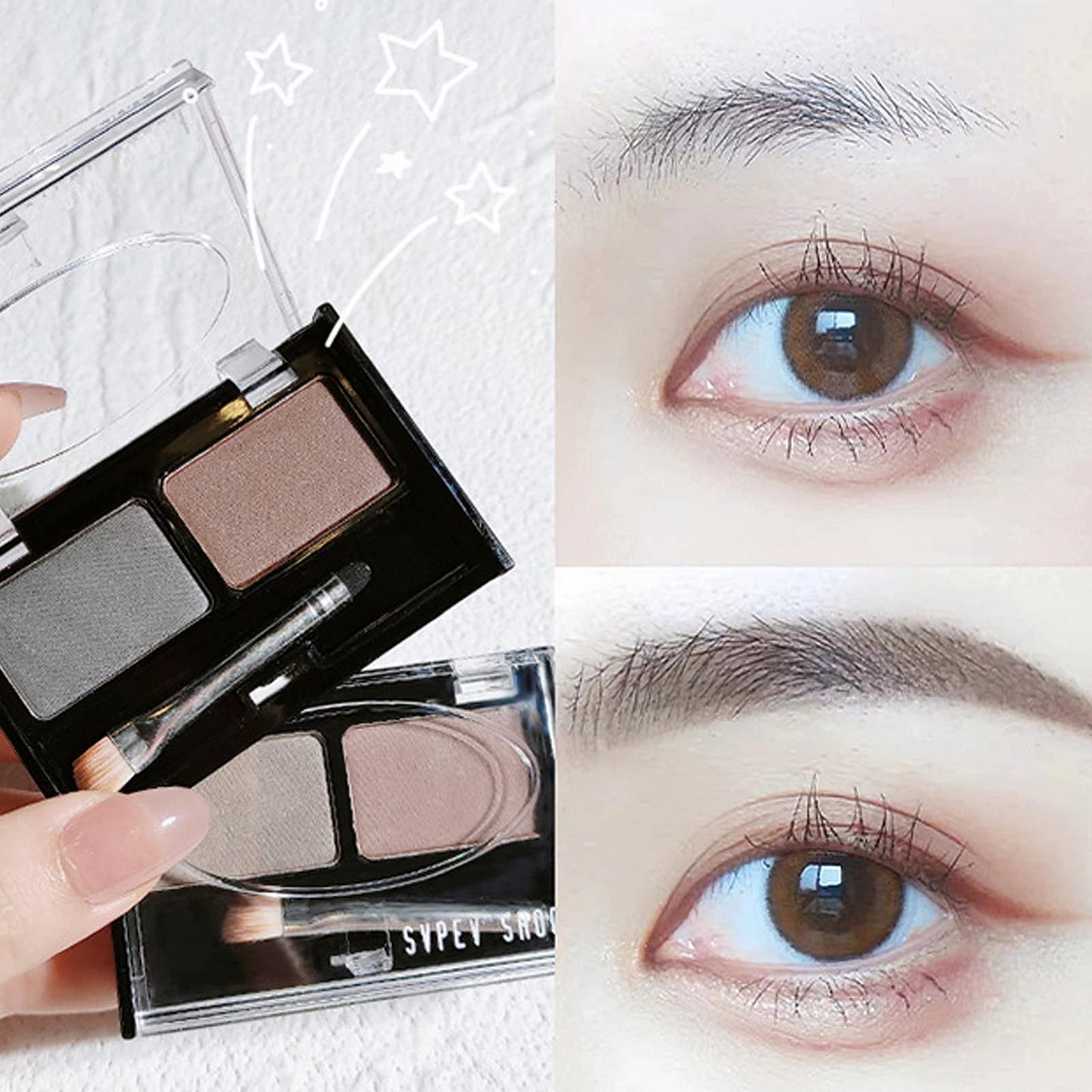 Пудра для бровей 2 цвета водостойкий стойкий светло-коричневый, фото №3