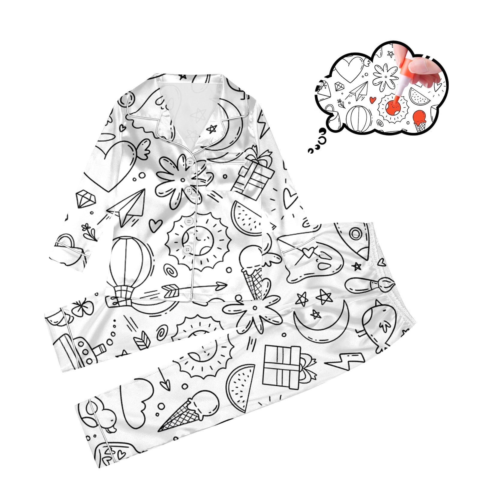 Дитяча піжама для розфарбовування з мультяшним принтом Білий, фото №2