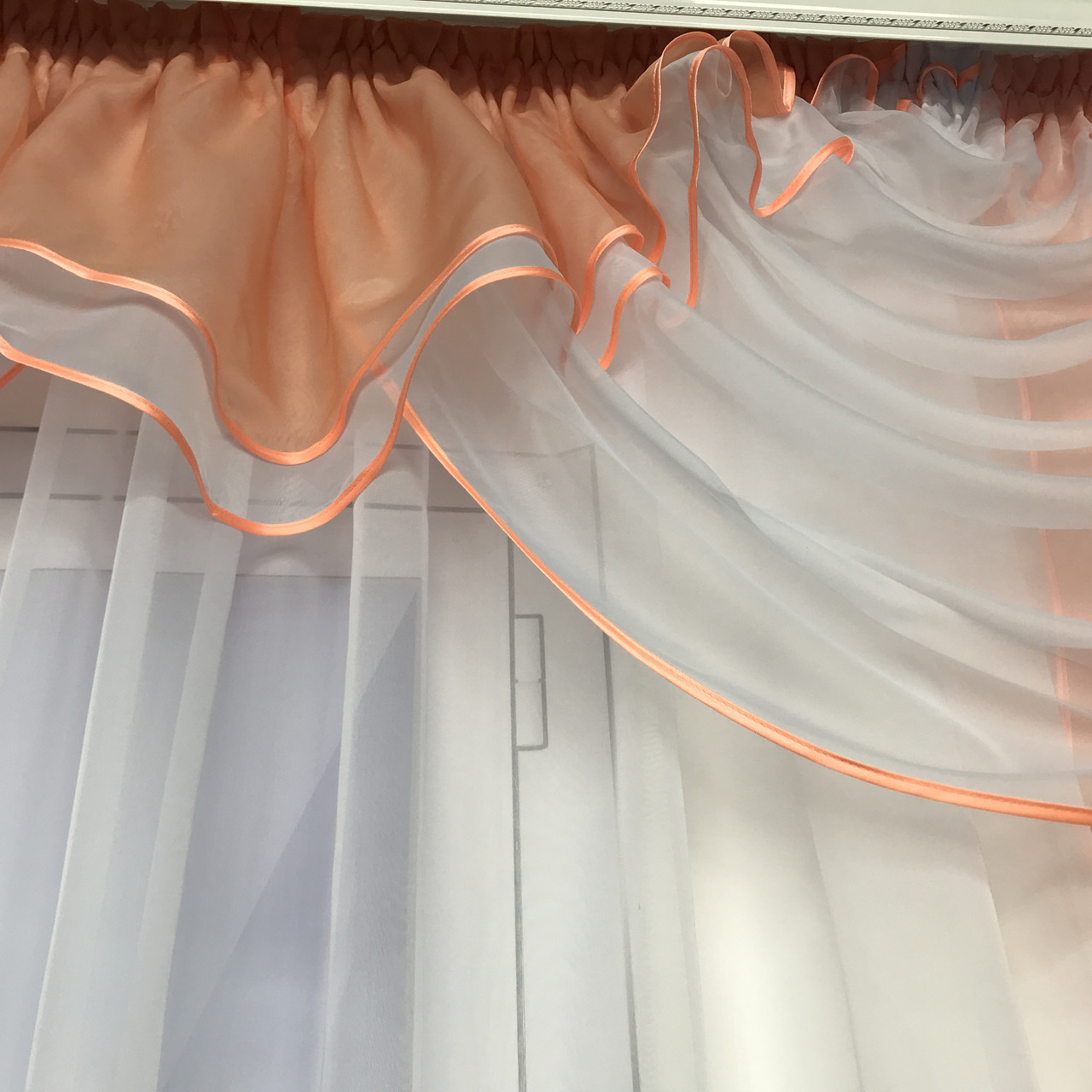 Готовий ламбрекен легкий із шифону ALBO 300x120 cm Персиковий (L-K3-30), фото №5