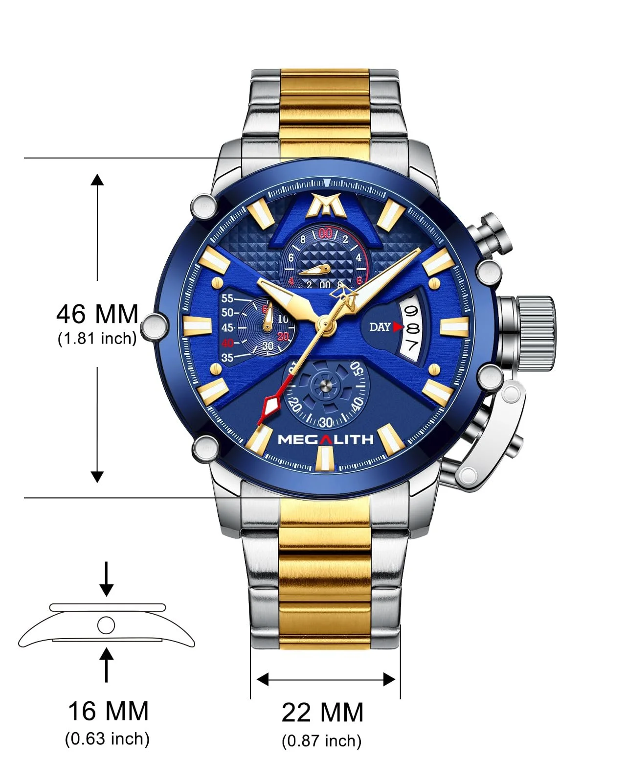 Чоловічий годинник-хронограф MEGALITH з великим циферблатом, аналоговий, водонепроникний, фото №6 Чоловічий годинник-хронограф MEGALITH з великим циферблатом, аналоговий, водонепроникний, фото №6