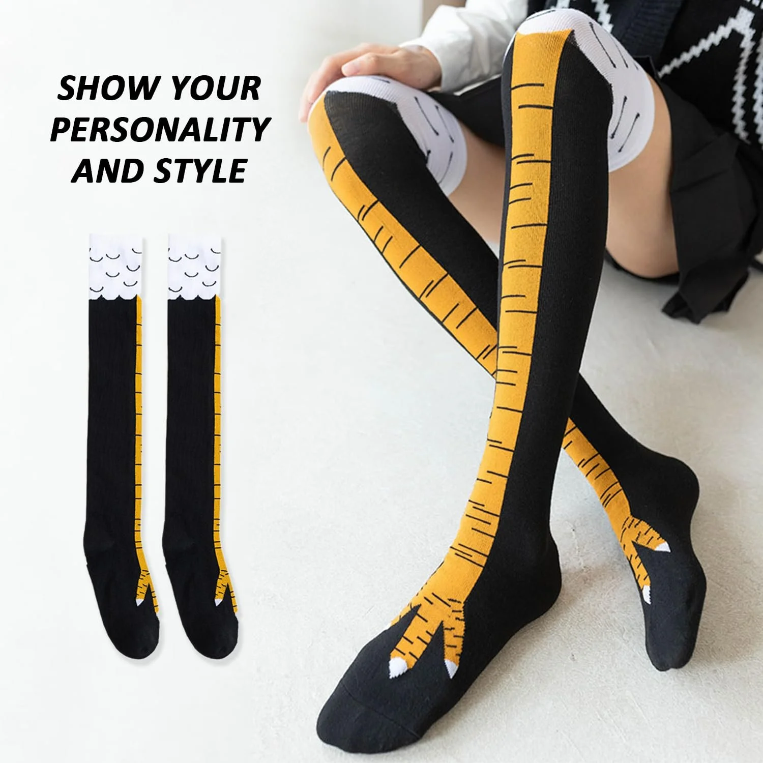 Шкарпетки до стегна Курячі лапки Чорно-білі 2 пари, фото №6 Шкарпетки до стегна Курячі лапки Чорно-білі 2 пари, фото №6