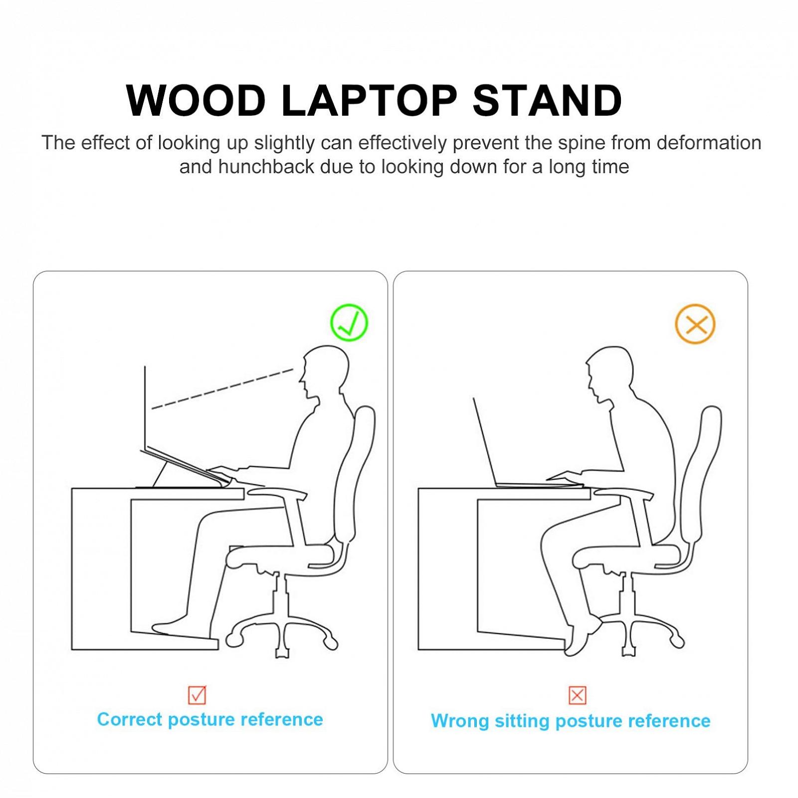 Підставка для ноутбука дерев'яна TEHAUX Ергономічна для комп'ютера для охолодження для офісу та дому, фото №2
