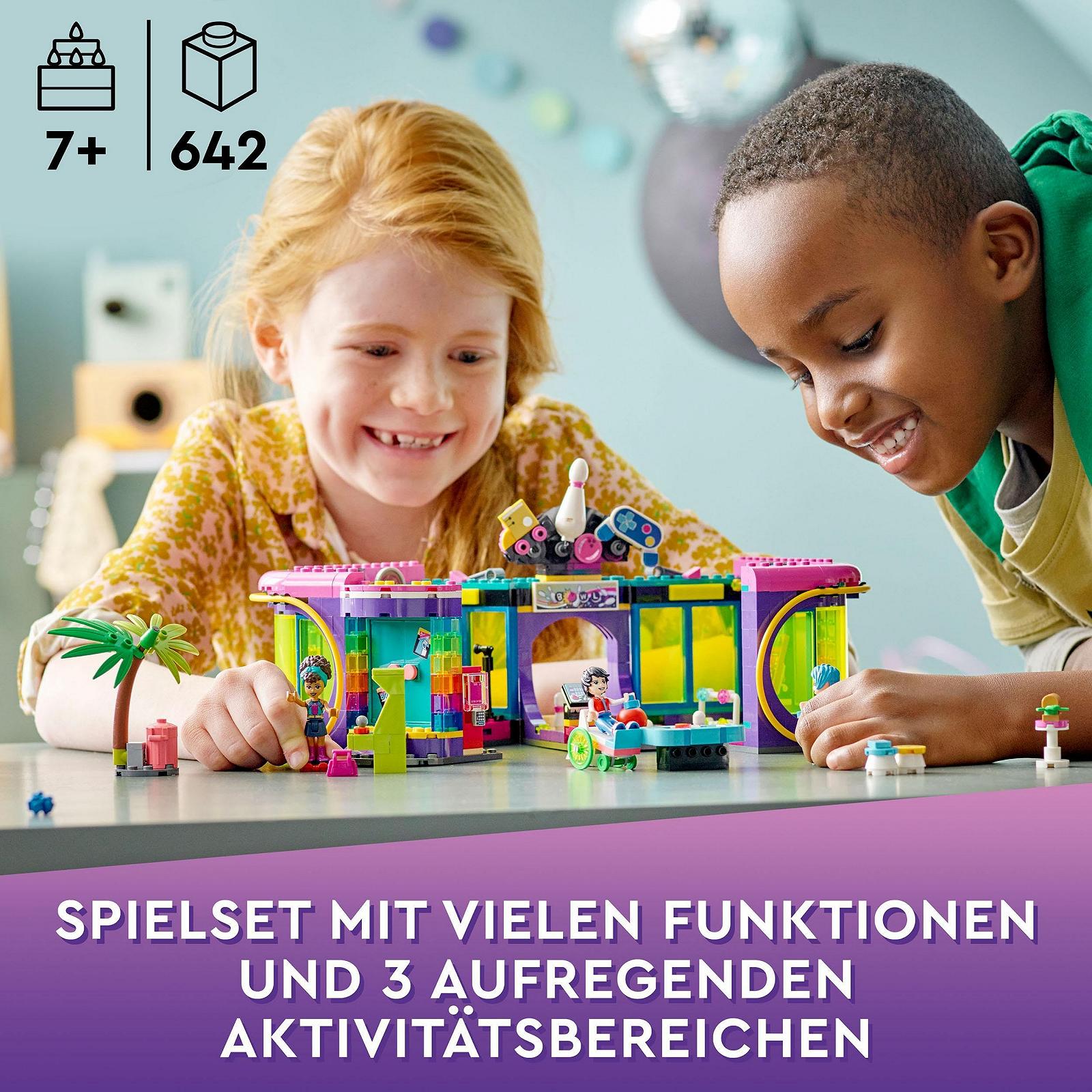 Конструктор LEGO 41708 Friends Rollschuhdisco с Аркадой и Боулингом в комплекте с 3 Мини-Куклами Андреа, Эвелин и Джексон для детей от 7 лет, фото №2