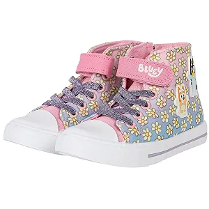 Кеды детские Bluey Высокие кеды для девочек Тканевые туфли с ремешками на липучках Блестящие шнурки и боковая молния Официально лицензированный продукт Цветочный принт Размеры 6-12 synthetic.ua - Фото 1